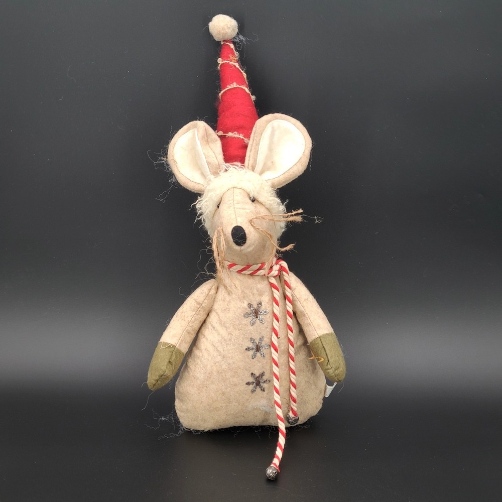 NEW Primitive MOUSE Winter CANDY CANE Christmas Fabric Cloth 17" Holiday Decor